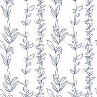 Simple seamless pattern of different types of field grasses, branches. Seaweed. Plant ornamentation of line art elements vector