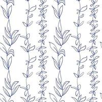 Simple seamless pattern of different types of field grasses, branches. Seaweed. Plant ornamentation of line art elements vector