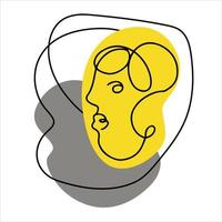 Abstract Portrait. Woman's face in one solid line, stylish hand-drawn. Simple minimalist forms. Concept of psychological problems and self awareness in a complex world. vector