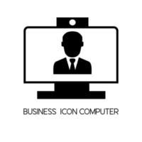 monitor de iconos de negocios en su computadora. en la pantalla, un hombre de negocios con traje de negocios está haciendo una videollamada. diseño vectorial vector