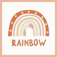 A boho style rainbow with decorative elements. Hand drawn lettering. Minimalist abstract Scandinavian design in pastel colors vector