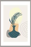 Template with abstract composition of simple shapes. tropical palm leaves in a vase. Collage style, minimalism vector