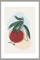 Pomegranates on a branch with leaves. Template with abstract composition vector