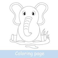 Cute cartoon elephant coloring page. Learn to draw animals. Vector line art, hand drawing. Coloring book for kids