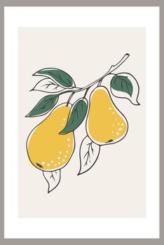 Pears on a branch with leaves. Template with abstract composition of simple shapes and fruits vector