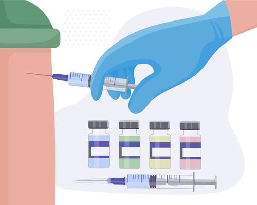 Conducting regular vaccinations against various diseases and the coronavirus KOVID-19. The doctor injects a dose of vaccine into the patient's arm. Antiviral shot. Safe protection against viruses