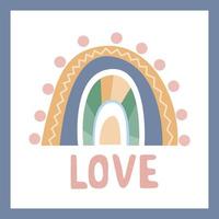 A boho style rainbow with decorative elements. Hand drawn lettering. Minimalist abstract Scandinavian design in pastel colors vector