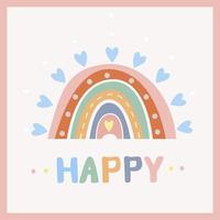 A boho style rainbow with decorative elements. Hand drawn lettering. Minimalist abstract Scandinavian design in pastel colors vector