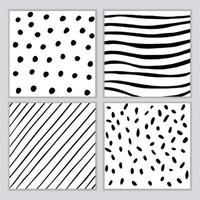 Set of geometric patterns of hand drawn elements. Vector background of stripes, dots, circles in black on white background. Modern minimalist design