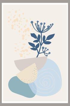 Template with abstract composition of simple shapes and natural botanical elements. Collage style, minimalism vector