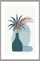 Template with abstract composition of simple shapes. tropical palm leaves in a vase. Collage style, minimalism vector