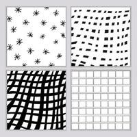 Set of geometric patterns of hand drawn elements. Vector background of stripes, dots, circles in black on white background. Modern minimalist design