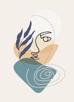 Abstract modern face with a botanical natural element. Minimalism and simple forms. Women's portrait in a single line style vector