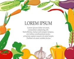 A set of different vegetables. Vegan healthy food. Harvest of organic healthy food. Vector background for menu or invitation template