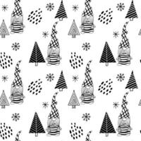 Seamless pattern with a cute hand drawn gnome and a Christmas tree. vector