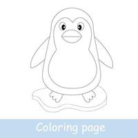 Cute cartoon penguin coloring page. Learn to draw animals. Vector line art, hand drawing. Coloring book for kids.