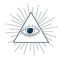 The eye in the triangle. All-seeing eye inside the pyramid, sunbeams around. Astrological and occult sign, spirituality. Magical sacred symbol, vector