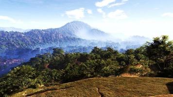 paisaje natural, montañas, bosques, toma aérea, representación 3d realista foto