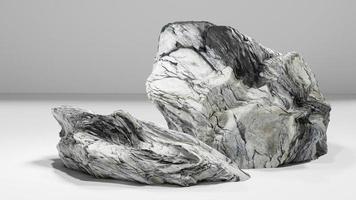 Realistic 3D rendering of rocks and plants, white background. Suitable for use in various applications photo