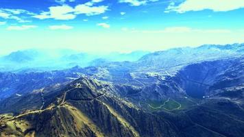 paisaje natural, montañas, bosques, toma aérea, representación 3d realista foto