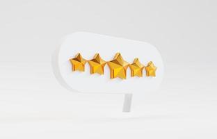 Five golden stars inside white message box for client excellent evaluation by 3d render. photo