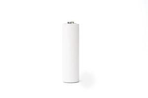 Isolated of one white alkaline battery AA size on white background with clipping path , Carbon zinc for one time use and rechargeable battery , Clipping path. photo