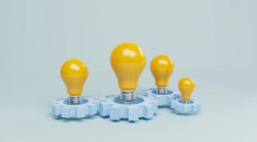 Yellow lightbulb with mechanical gear for creative thinking idea and innovation concept by 3d render. photo