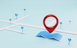 Red Locator and blue location pin on navigator with map for search concept by 3d render. photo