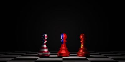 Chinese Taiwan flag on chess between USA and China on chess board for political conflict and war concept by 3d rendering technique.
