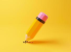 Yellow crayon drawing pencil writing on yellow background for art designer and education stationary tool concept by 3d render. photo