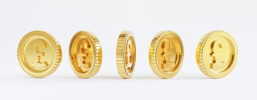 Isolated of golden Pound sterling coins on white background by 3d render. photo