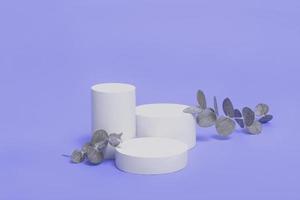 Empty concrete podium oe pedestal mock up for cosmetics with eucalyptus branch on very peri trendy color background photo
