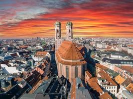 Aerial view on Marienplatz town hall and Frauenkirche in Munich photo