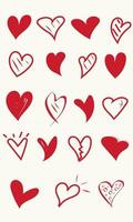 Red Hearts shaped icon set. vector