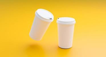 White coffee cup mock up on yellow background