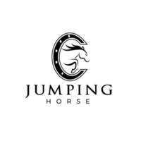 Jumping horse logo. Horse Event. Show Jumping Competition. Sport. Icons and design elements. Initial letter C. Monogram. Types of typographic logos. Vector Illustration