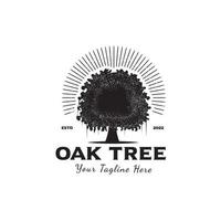 Vector oak tree logo template with sunshine isolated on white background.