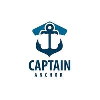 Captain's hat and logo illustration of ship anchor, sailor or logo design element vector