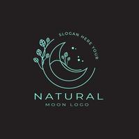 Elegant crescent moon illustration and floral logo design line icon vector in luxury linear style