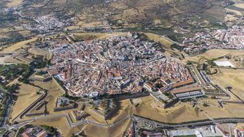 Aerial drone view of fortifications, Garrison Border Town of Elvas and its Fortifications. Unesco world heritage Portugal. Historic site. Touristic destination for holidays. Portugal, Alentejo, Elvas. photo