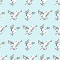 Seamless pattern with a dove and an olive branch. Pigeon a symbol of peace vector