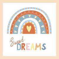 A boho style rainbow with decorative elements. Hand drawn lettering. Minimalist abstract Scandinavian design in pastel colors vector