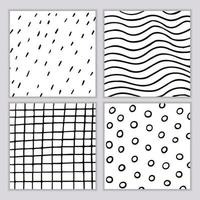 Set of geometric patterns of hand drawn elements. Vector background of stripes, dots, circles in black on white background. Modern minimalist design