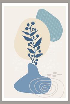 Template with abstract composition of simple shapes and natural botanical elements. Collage style, minimalism vector