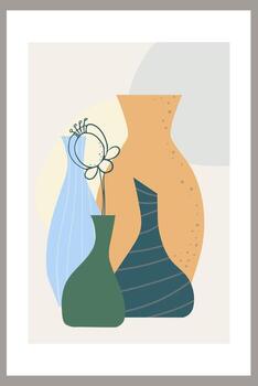 Template with abstract composition of simple shapes. tropical palm leaves in a vase vector