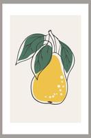 Pears on a branch with leaves. Template with abstract composition of simple shapes and fruits vector