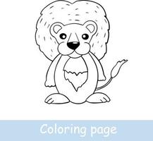 Cute cartoon lion coloring page. Learn to draw animals. Vector line art, hand drawing. Coloring book for children