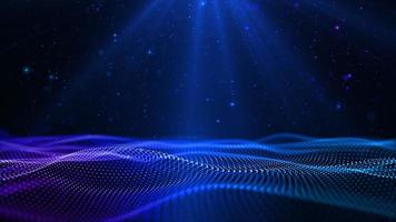 Digital blue particles wave flow with dust and bokeh, Digital Stage floor and lighting for display your product background photo