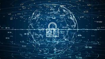 Lock Icon of Cyber Security Digital Data, Digital Data Network Protection, Global Network 5g High-Speed Internet Connection and Big Data Analysis Background. photo