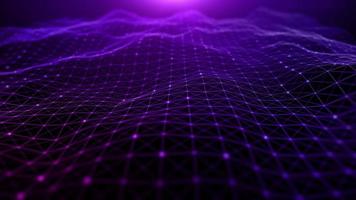 Digital cyberspace futuristic, Purple color particles wave flowing with lines and dots connection, Technology network abstract background . 3d rendering